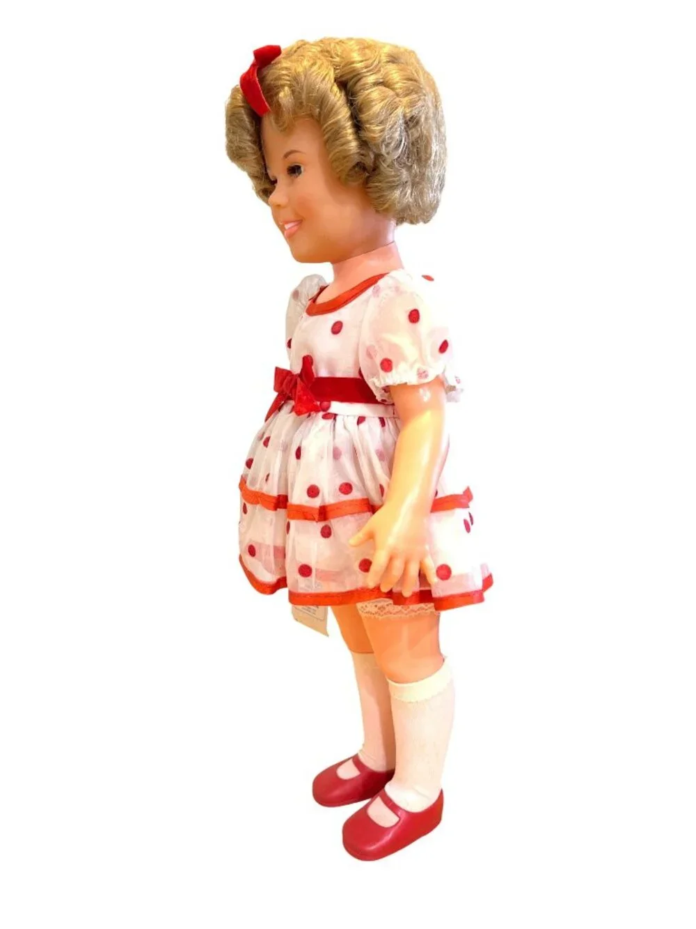 Vintage 1972 Ideal Shirley Temple Doll In Polka Dot Dress & Velvet Bow 16.5